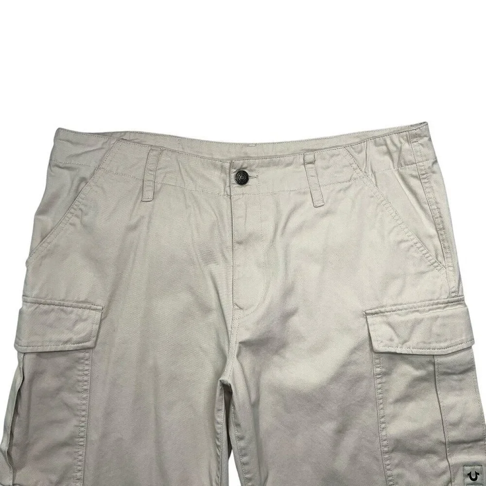 True Religion Cargo Shorts Men's Size 36 Cream Casual‎ Classic Summer Cotton